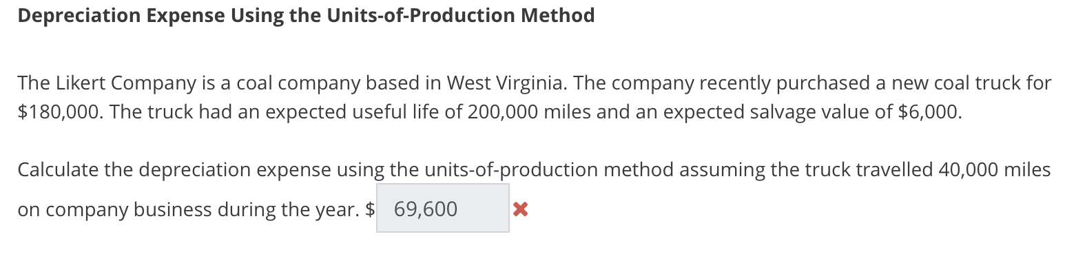  Depreciation Expense Using the Units-of-Production Method The Likert Company is a