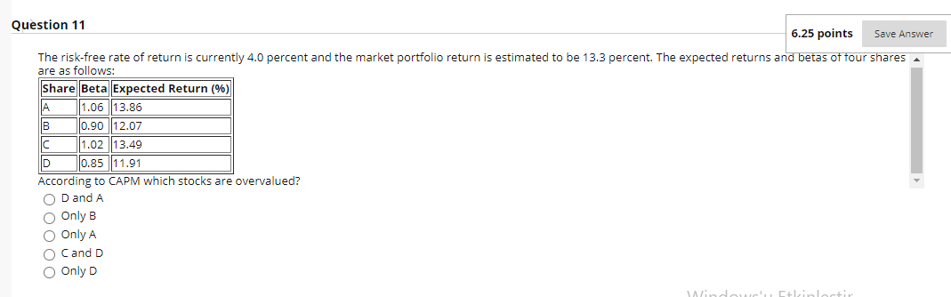  Question 11 6.25 points Save Answer estimated to be 13.3 percent.