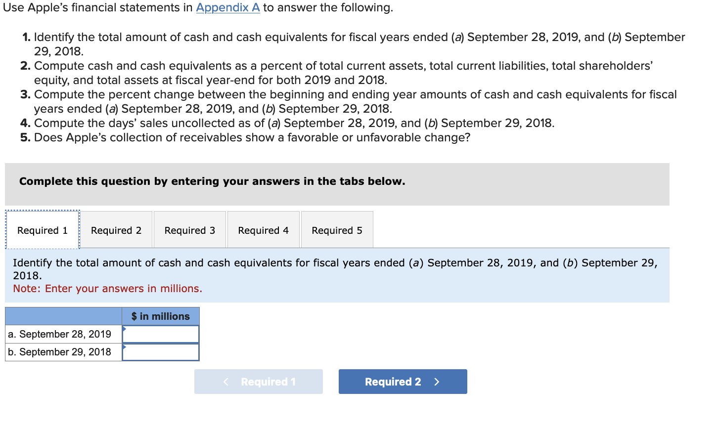  Use Apple's financial statements in Appendix A to answer the following.