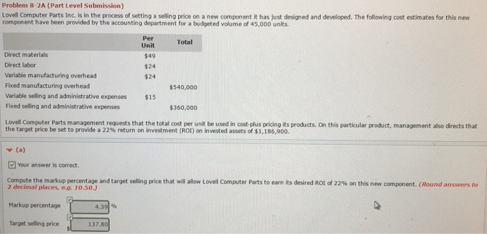  Problem 8-2A (Part Level Submission) Lovell Computer Parts inc. is in