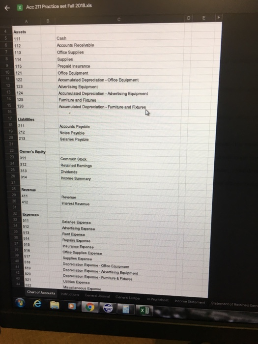  X Acc 211 Practice set Fall 2018.ds D E F Assets