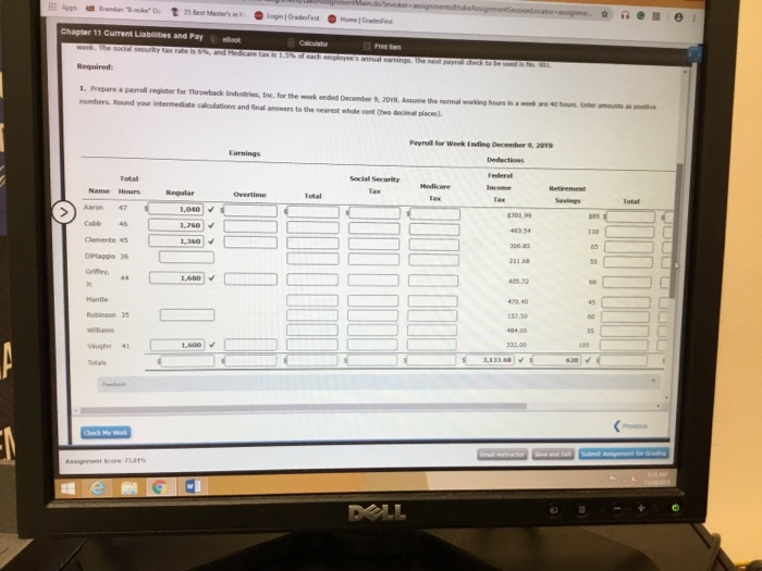 Print Ihem Payroll Register The following data for Throwback Industries, Inc relate