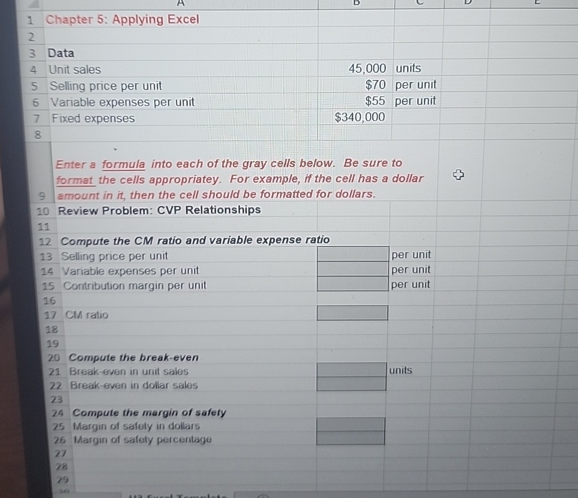  1 Chapter 5: Applying Excel 2 3 Data 4 Unit sales