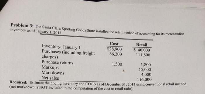  Problem 3: The Santa Clara Sporting Goods Store installed the retail