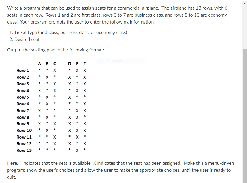 Write a program that can be used to assign seats for a