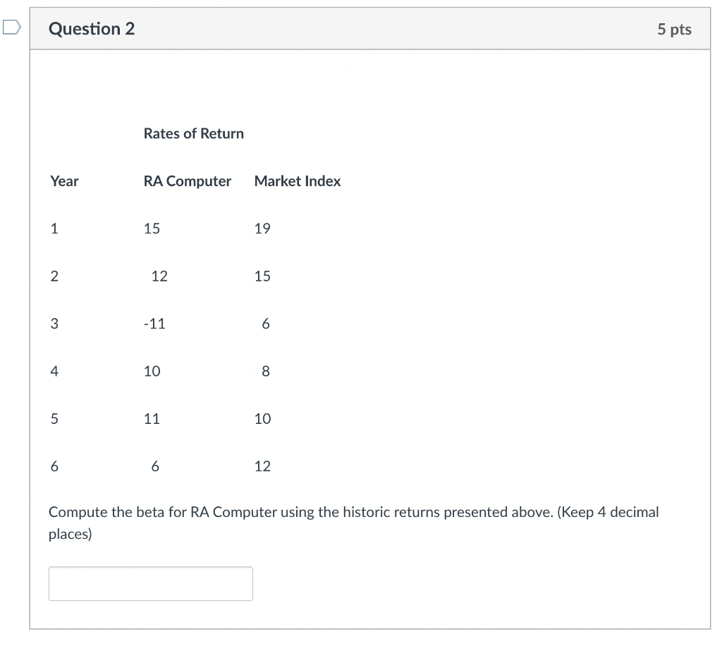 D Question 2 Year 1 2 3 4 5 6 5 pts