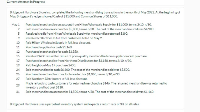  Current Attempt in Progress 2 5 Bridgeport Hardware Store Inc. completed