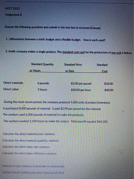  ACCT 2123 Assignment 4 Answer the following questions and submit in
