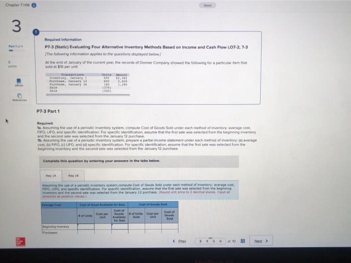  Chapter 7 HW 3 Required information P7-3 (Static) Evaluating Four Alternative