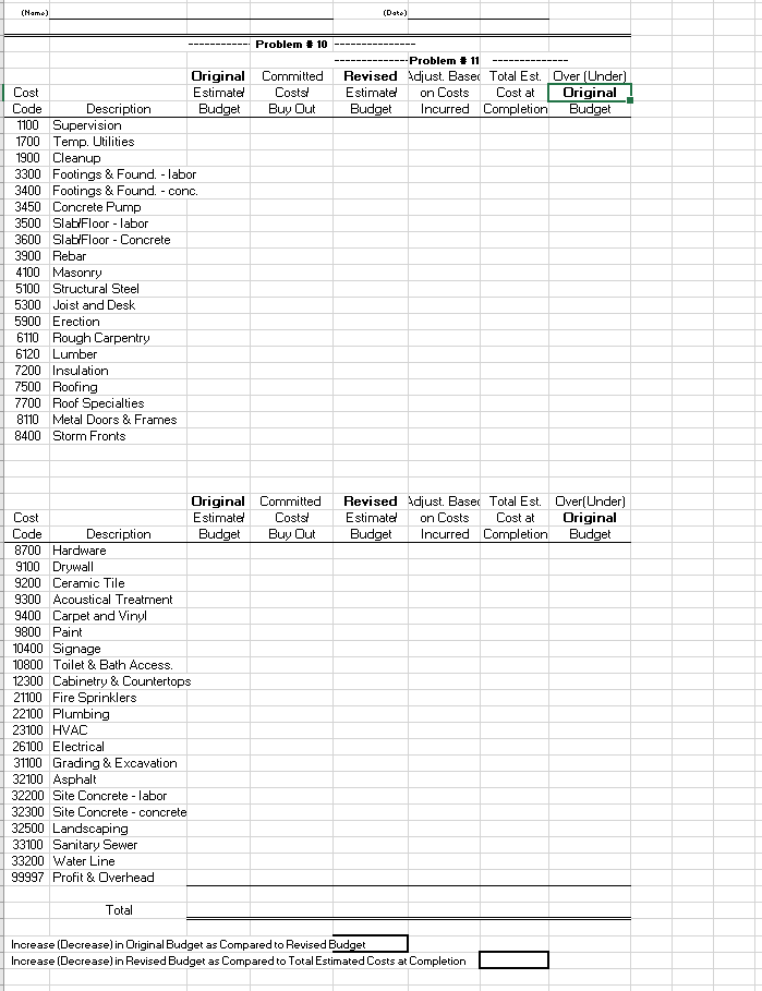 I need help answering/filling out the sheet according to problems 10 &