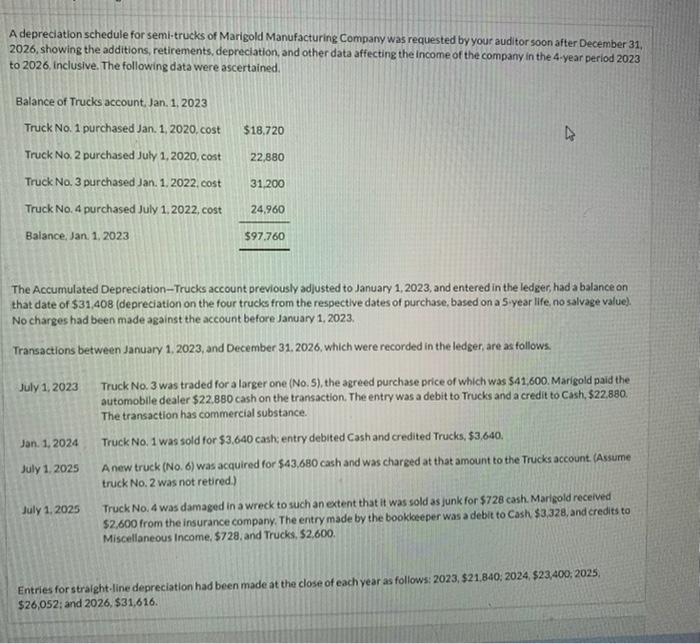 December 31 , 2026, showing the additions, retirements, depreciation, and other data