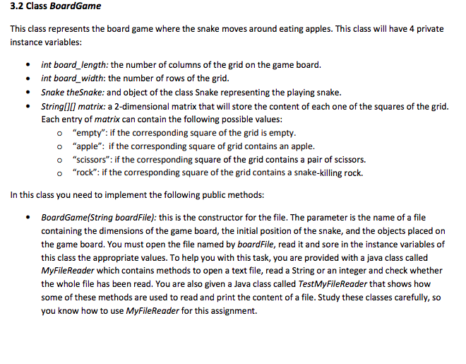 Please help me write this class in JAVA: 3.2 Class BoardGame This