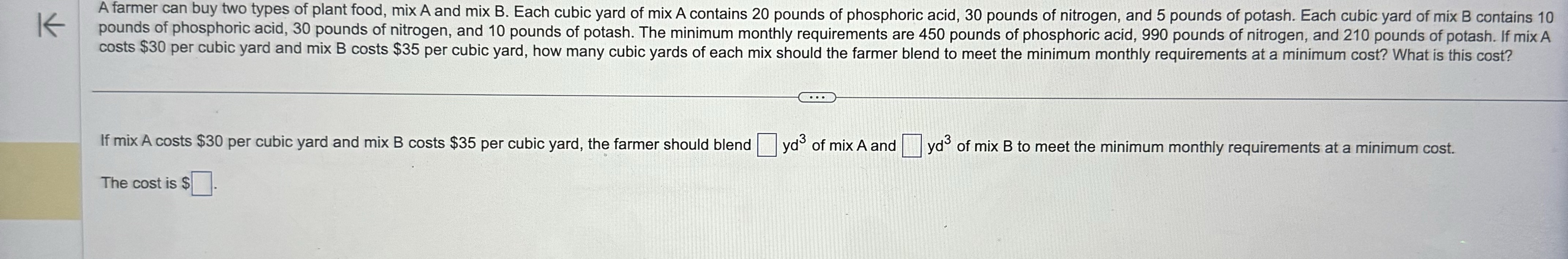 A farmer can buy two types of plant food, mix A and