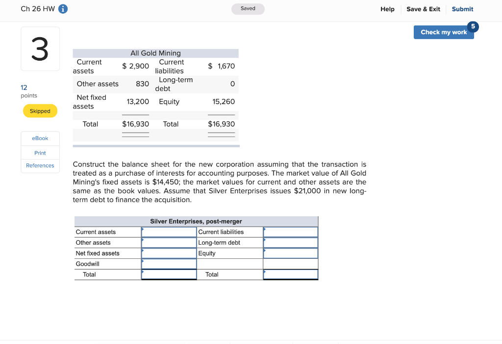 Ch 26 HW Saved Help Save & Exit Submit Check my