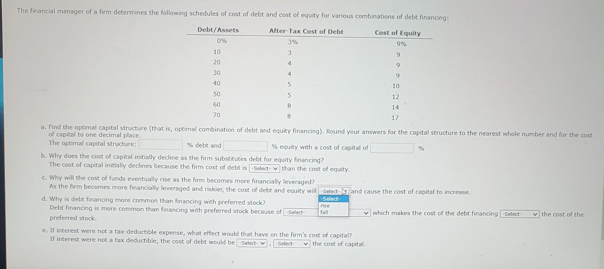 debt and equity financing). Round your answers for the capital structure to