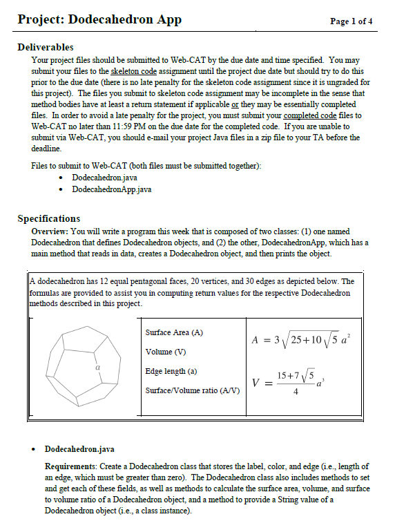 Write a JAVA program with the following: Project: Dodecahedron App Page 1