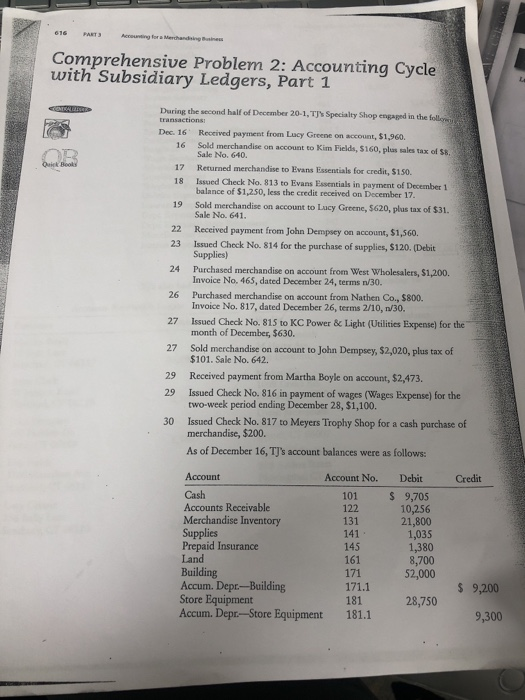  PAT Comprehensive Problem 2: Accounting Cycle with Subsidiary Ledgers, Part 1