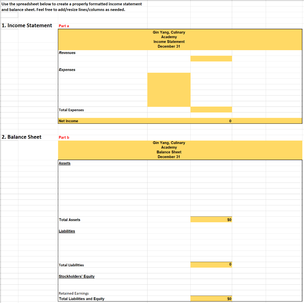 Preparing Financial Statements Using the information presented below, prepare an income statement