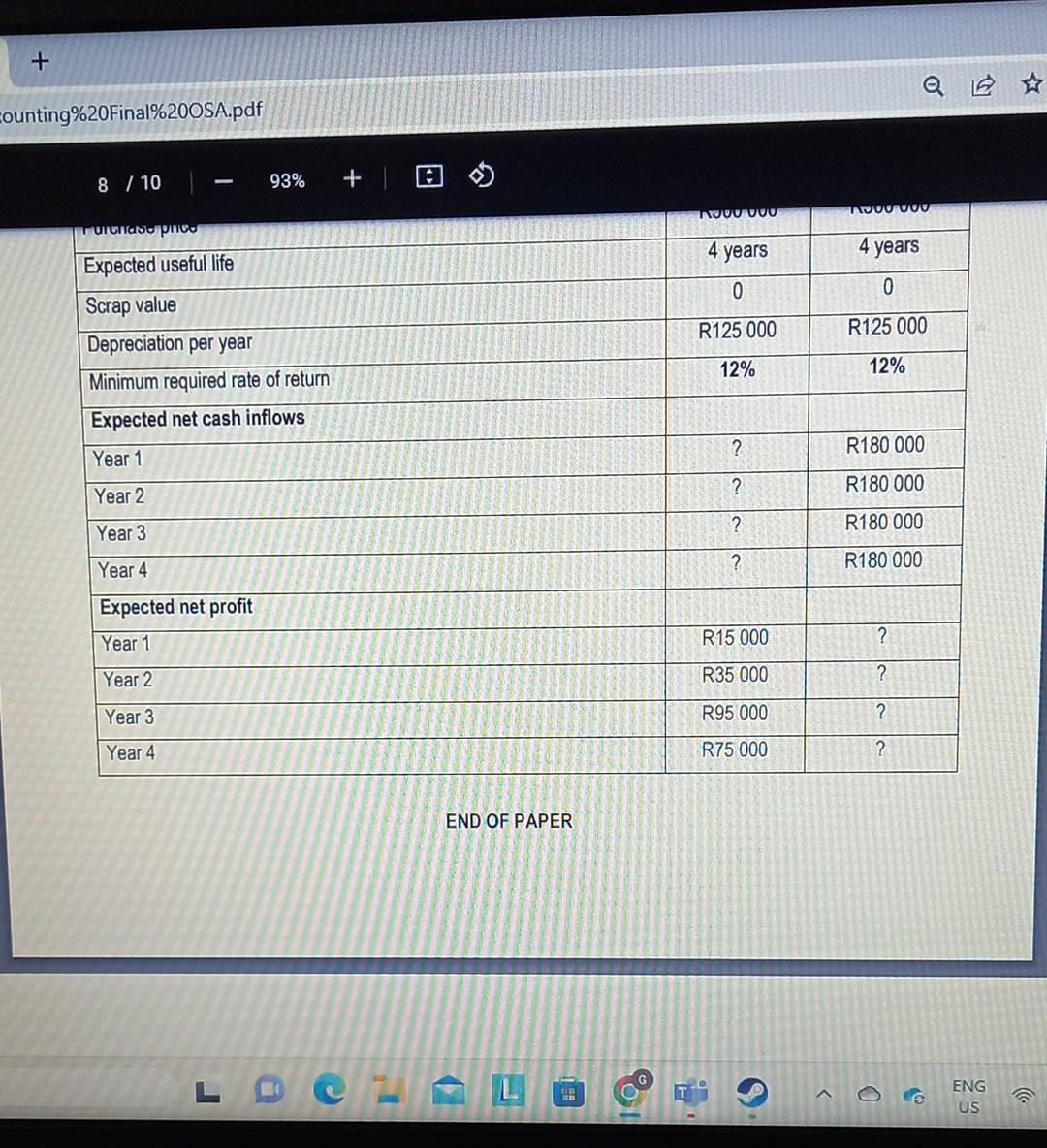 to Joan. REQUIRED Use the information provided below to calculate the following