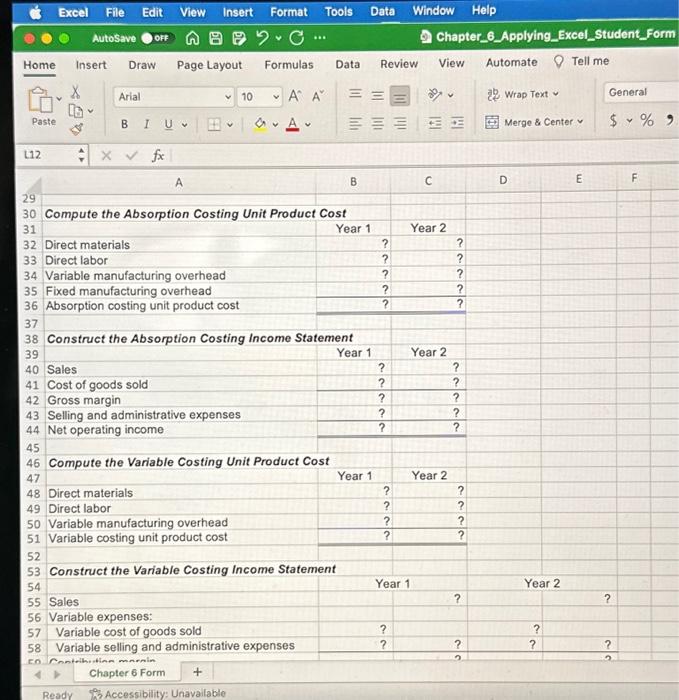 the Review Problem in the text. Chapter 6: Applying Excel: Excel Worksheet