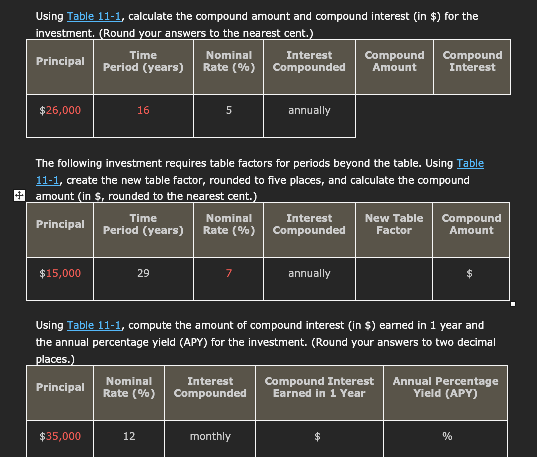  help 2828. Using Table 11-1, calculate the compound amount and compound