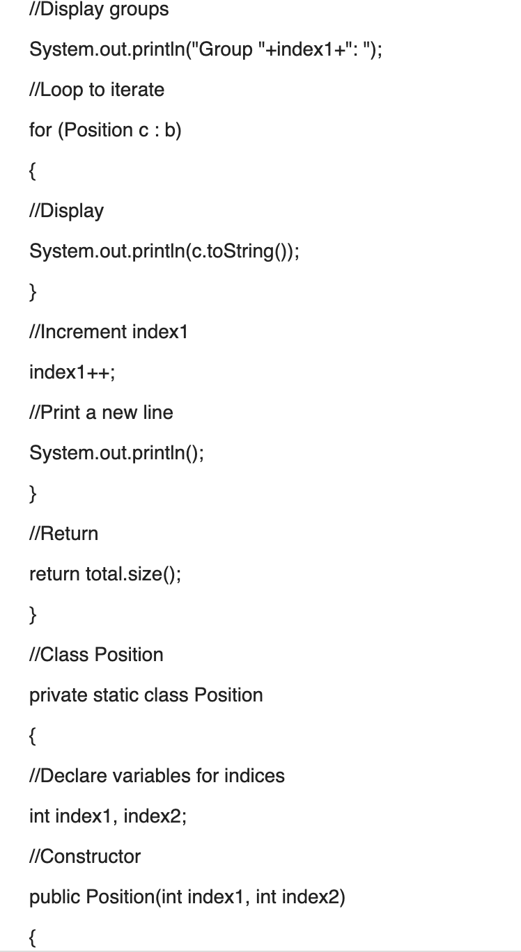 groups c. Lists all groups I have code listed below what do