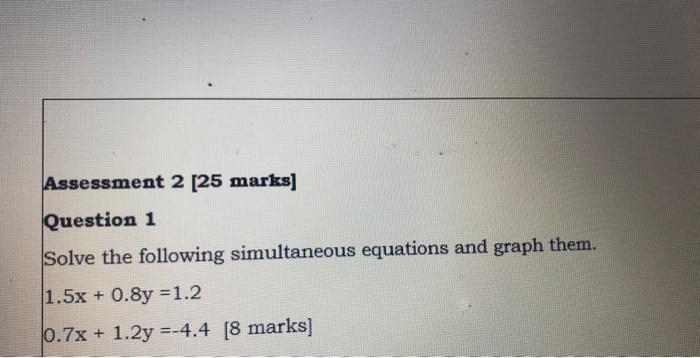 ssment 2 [25 marks) estion I Ive the following simultaneous equations and