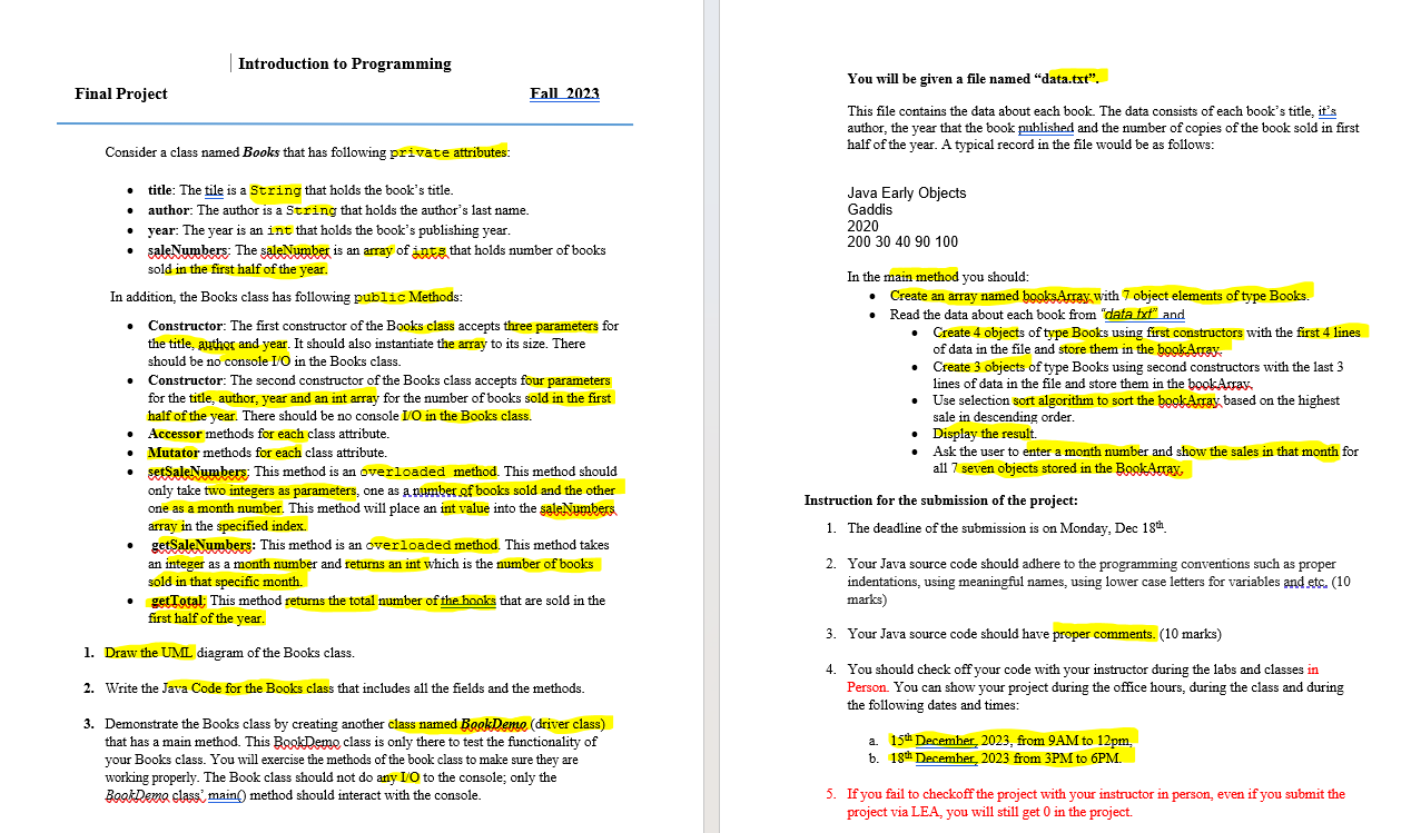  | Introduction to Programming Final Project Fall 2023 Consider a class