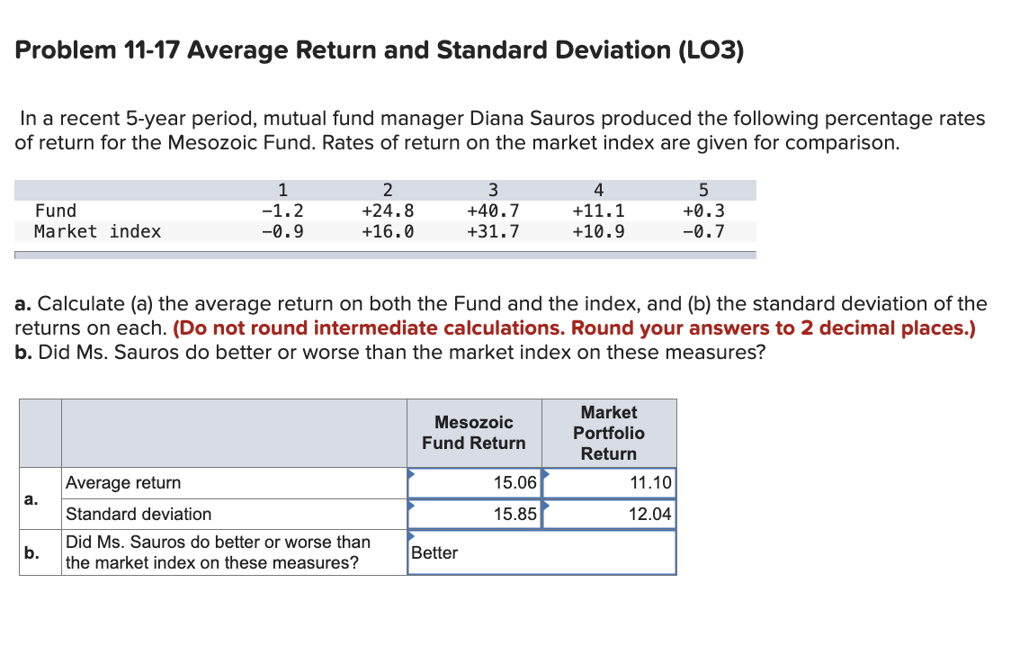  Problem 11-17 Average Return and Standard Deviation (LO3) In a recent