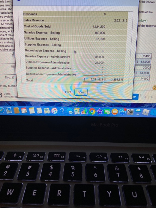 company has three inventory items: desk lamps, table lamps, and floor lamps.