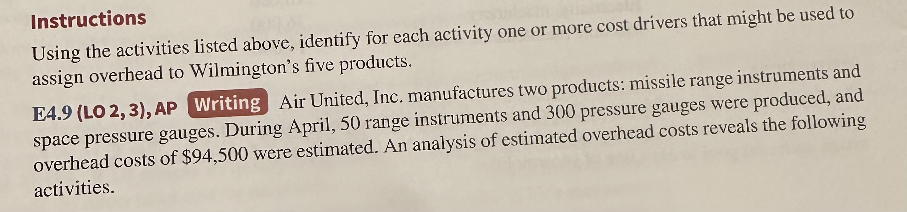 Instructions Using the activities listed above, identify for each activity one