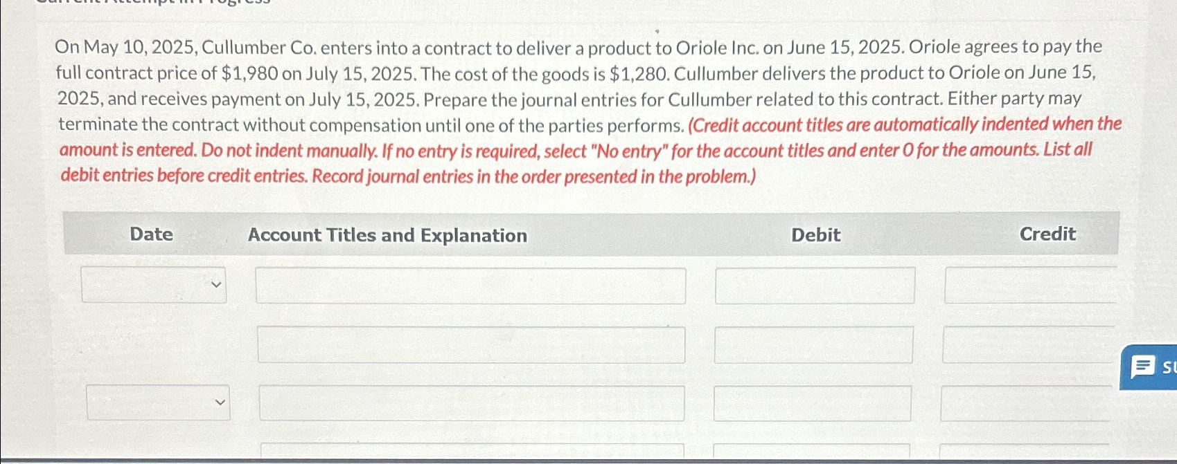  On May 10,2025, Cullumber Co. enters into a contract to deliver