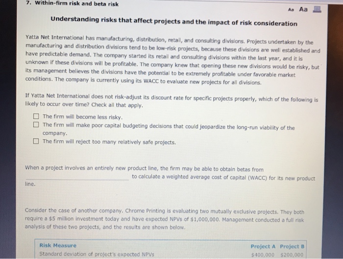  7. Within-firm risk and beta risk A Aa Understanding risks that