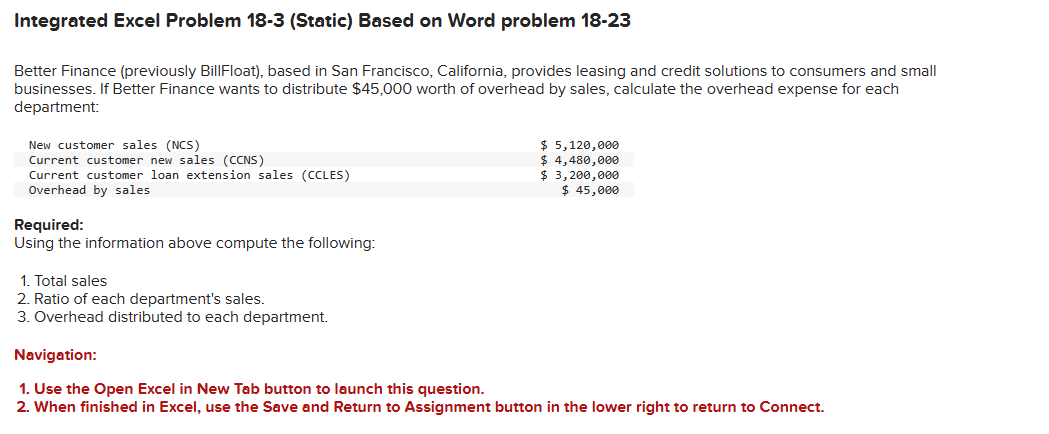 How do I do these excel formulas? Integrated Excel Problem 18-3 (Static)