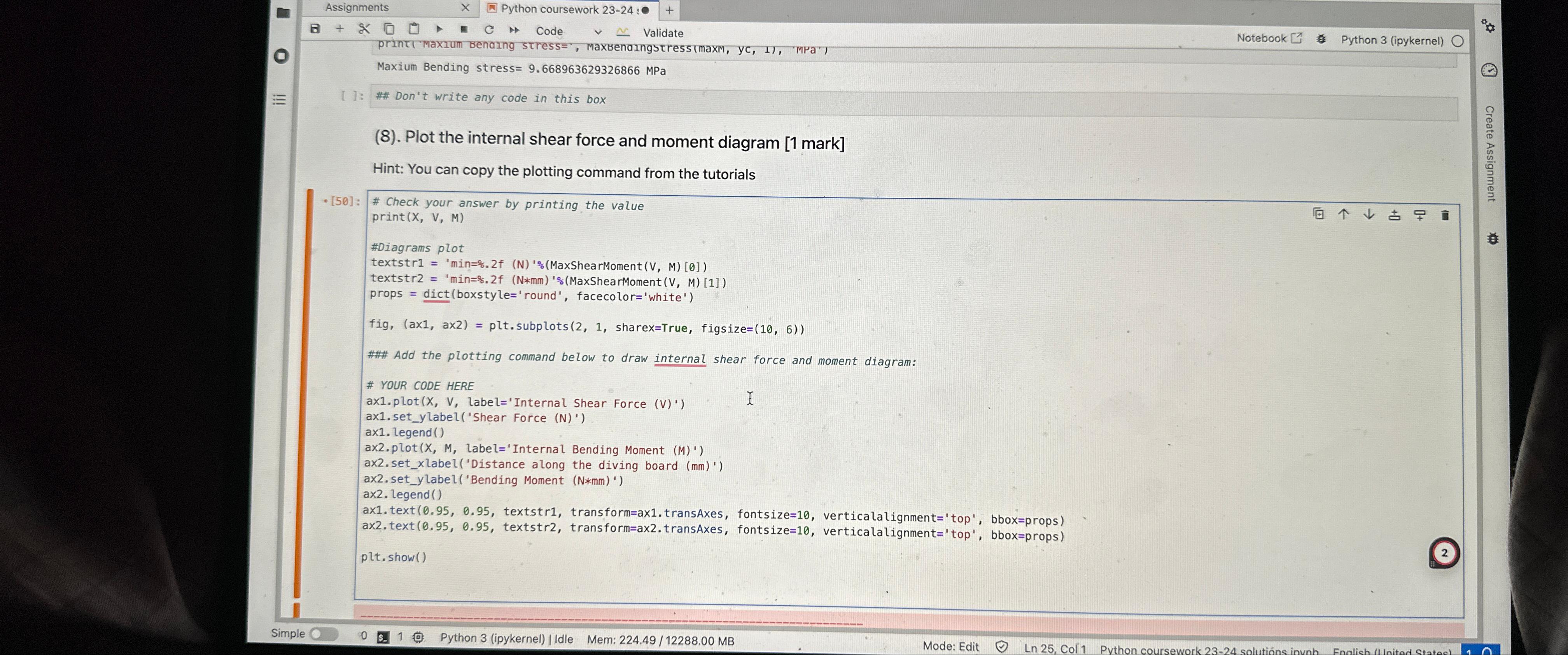  Assignments x Python coursework 23-24 : + 8 print maxium benaing