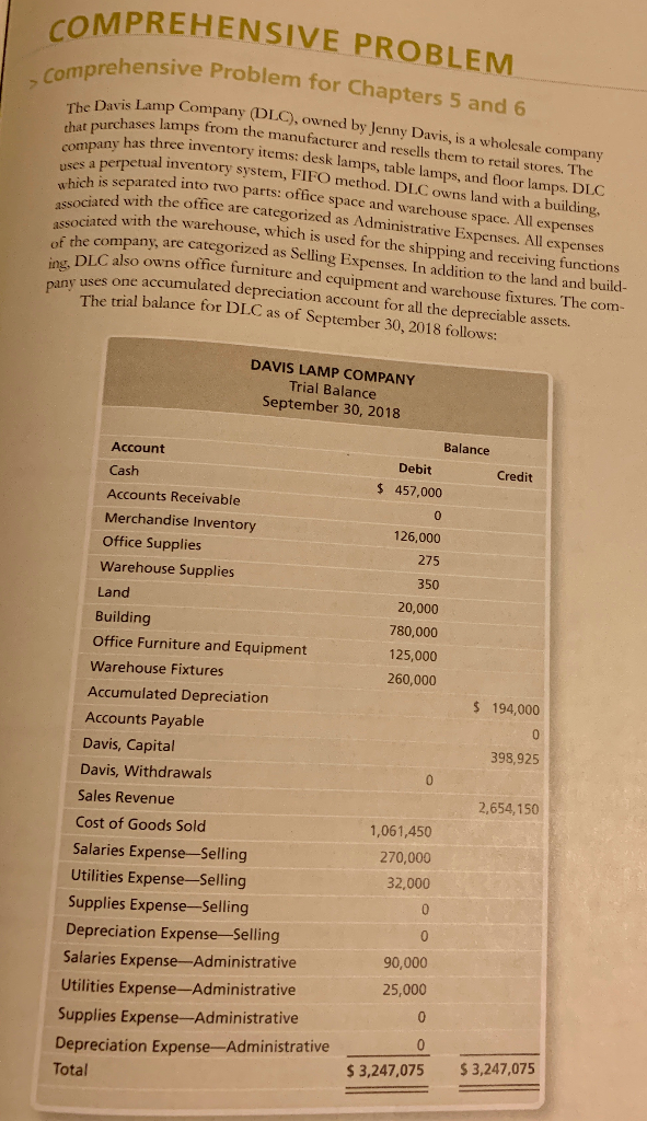  COMPREHENSIVE PROBLEM rehensive Problem for Chapters 5 a Co Davis Lamp