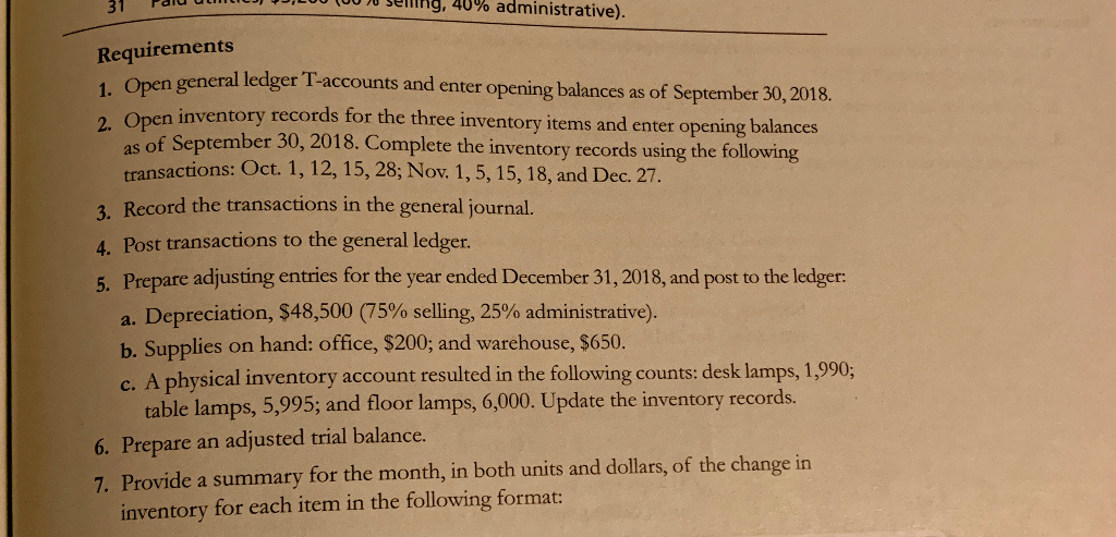 company that purch has three inventory items: desk lamps, table lamps, and