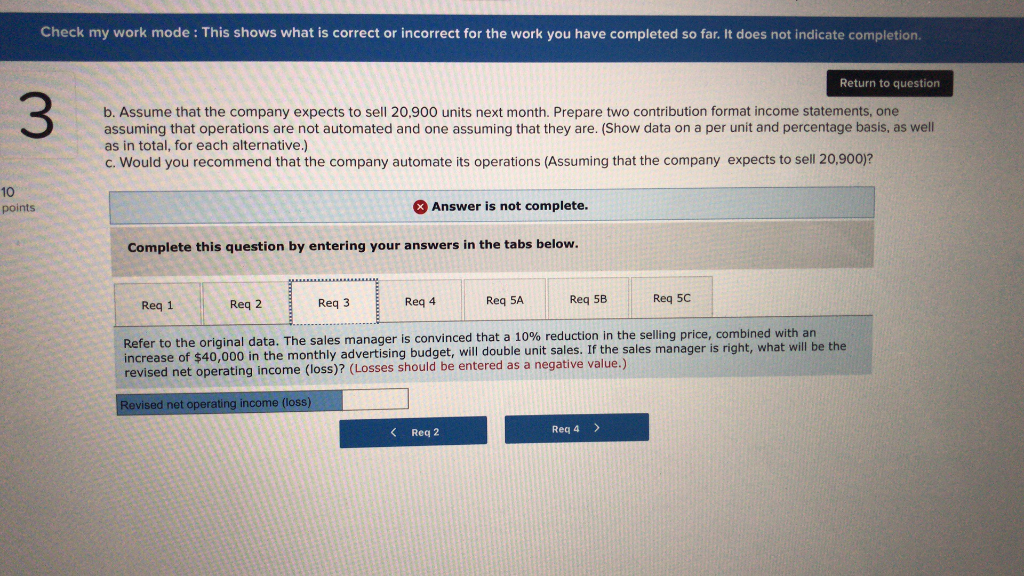 experiencing financial difficulty for some time. The company's contribution format income statement