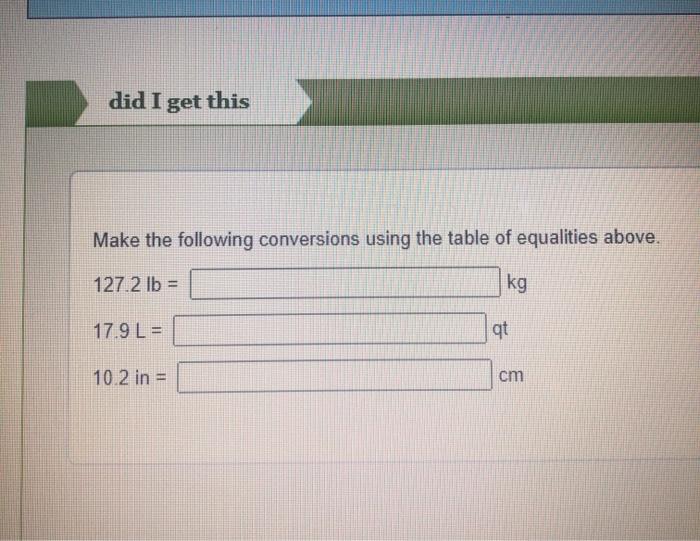 did I get this Make the following conversions using the table of