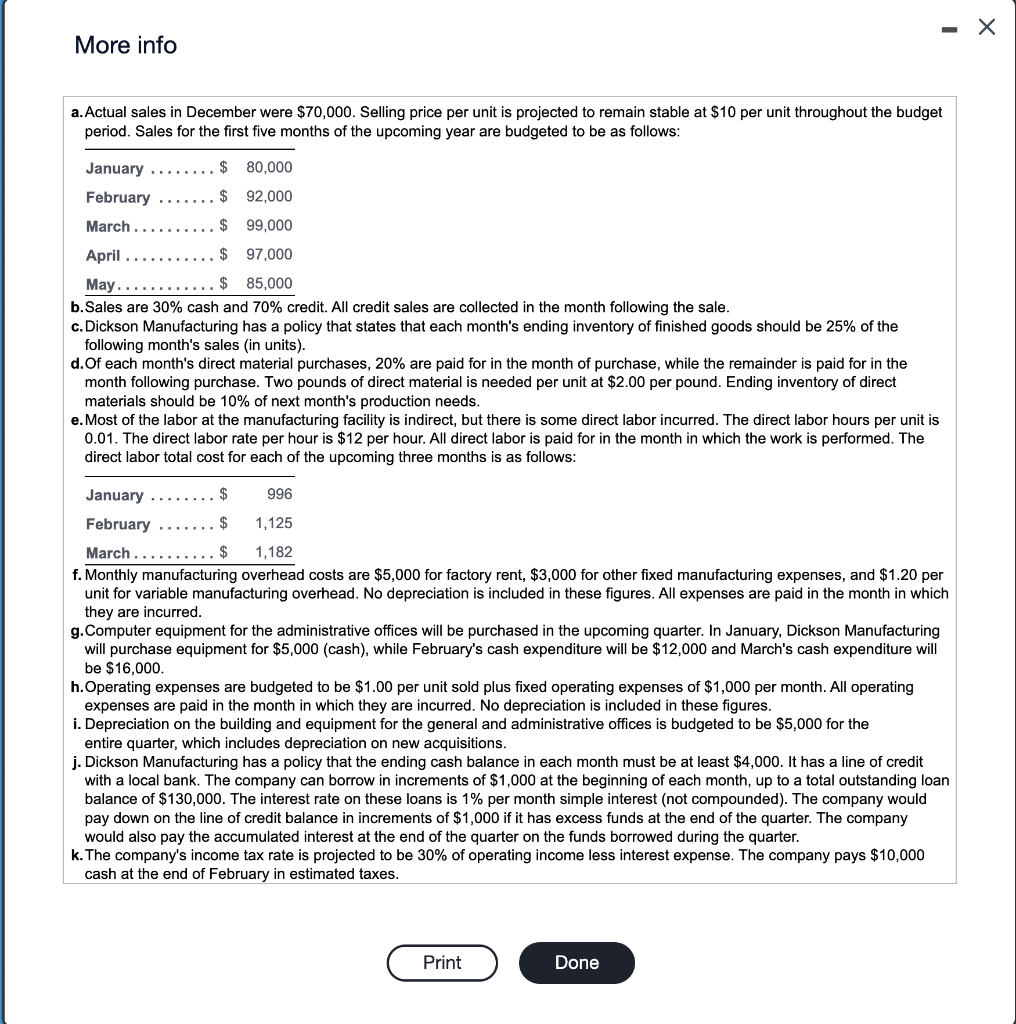 for the quarter in total. Dickson Manufacturing Cash Collections Budget For the