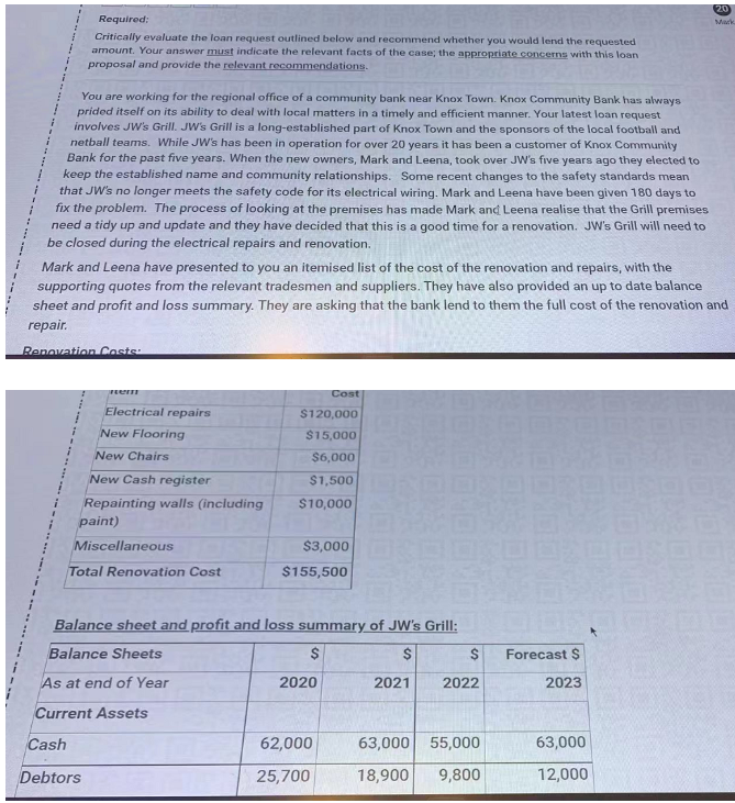 20 Required: Critically evaluate the loan request outlined below and recommend