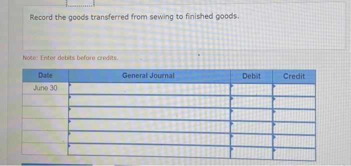 from weaving to sewing, (b) cost of products transferred from sewing to