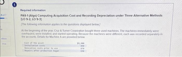  0 50 Required information PA9-1 (Algo) Computing Acquisition Cost and Recording