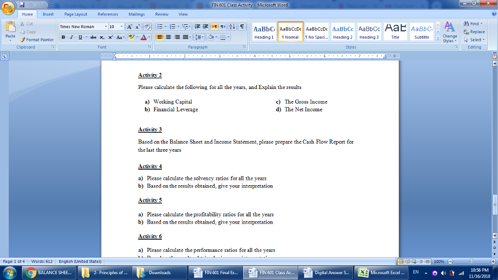 Styles Select Editing Font Paragraph You have with you a Balance Sheet
