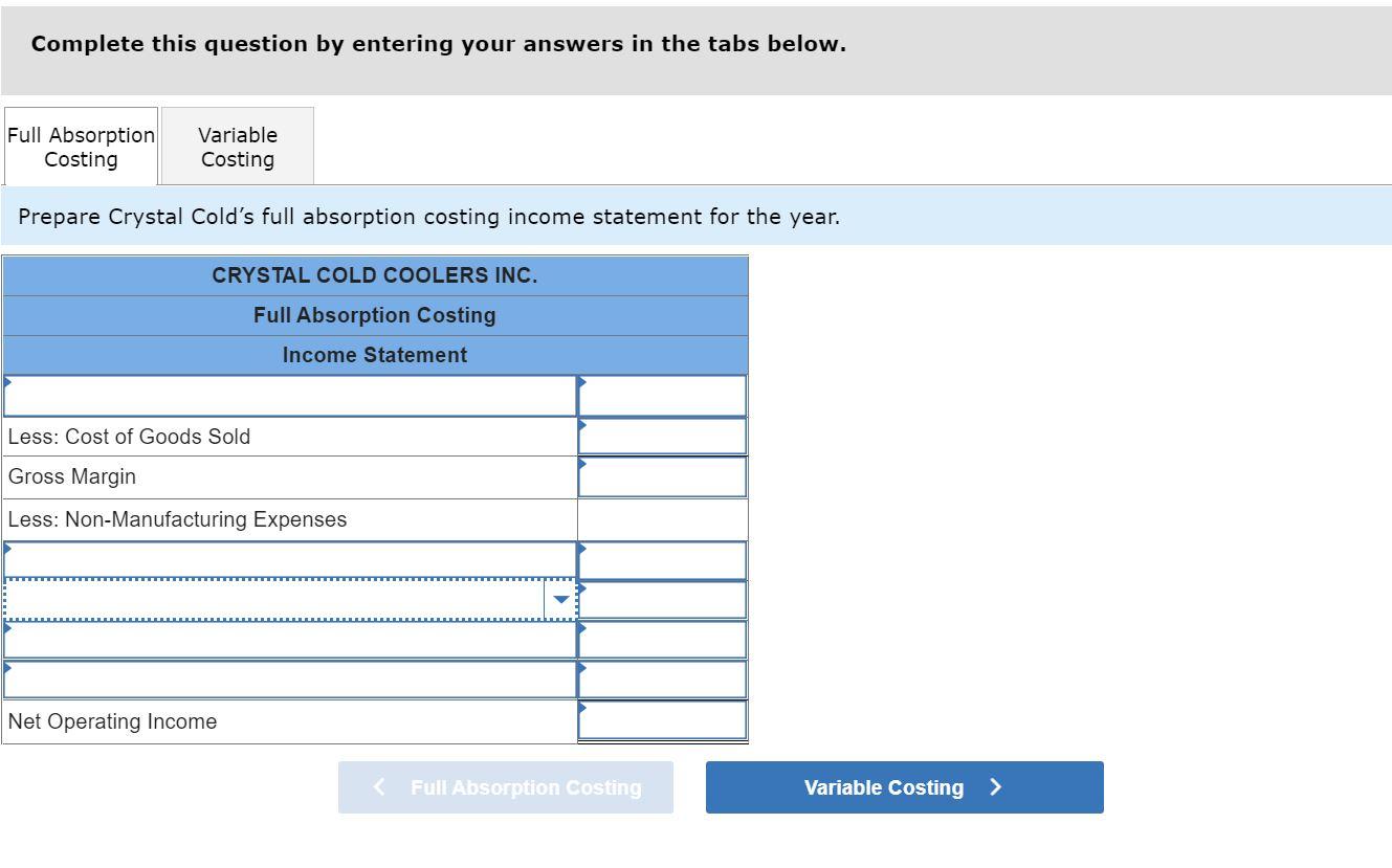 The following information pertains to the first year of operation for Crystal