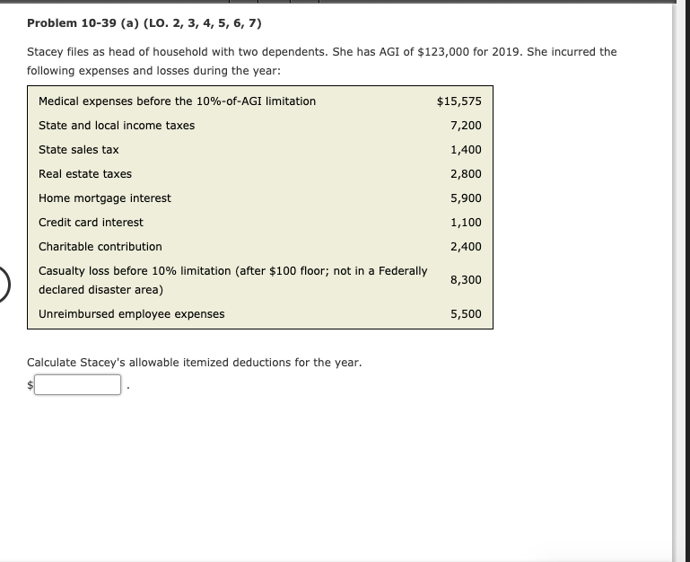 Problem 10-39 (a) (LO. 2, 3, 4, 5, 6, 7) Stacey