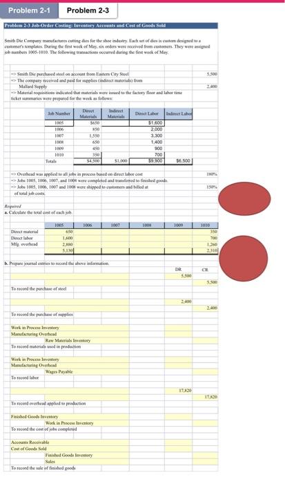  Problem 2-1 Problem 2-3 Problem 23 abOrder Casting Leventory Accounts and