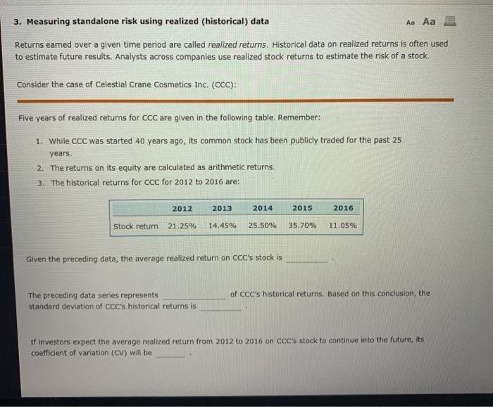  3. Measuring standalone risk using realized (historical) data A Aa E