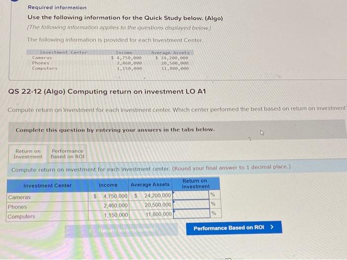  Required information Use the following information for the Quick Study below.