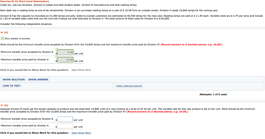  Exercise M-16 (Part Level Submission) Crede Inc. has two divisions. Division